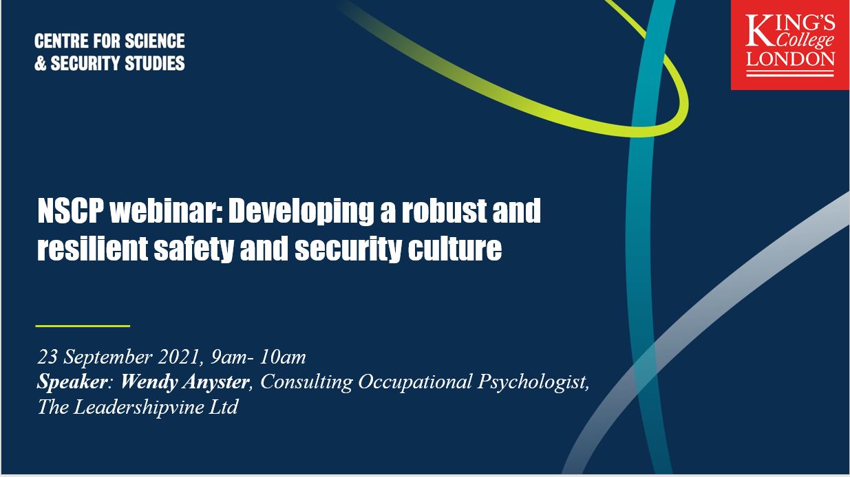 Upcoming Webinar on Nuclear Safety and Security Culture from King’s College London